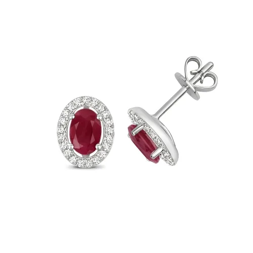 Diamond And Ruby Halo Studs Oval